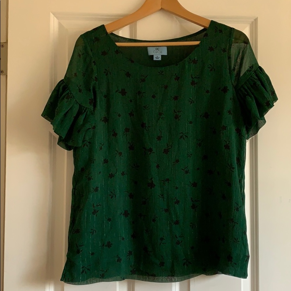 Green Flutter Sleeve CeCe Blouse